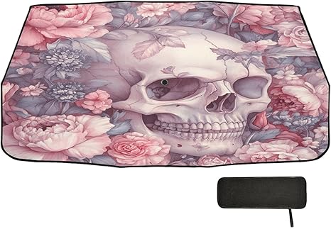 Sugar Skull Car Windshield Sunshade Umbrella,Foldable UV Protection & Heat Insulation Sun Shade Umbrella for Most Sedans SUV Trucks 58"x29" - sugar skull car sunshade for windshield