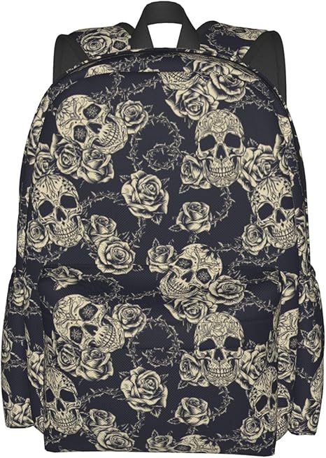 Skull Rose Backpack School Bag Lightweight Bookbag Laptop Travel Daypack For Kids Girls Boys Teens - best sugar skull backpack