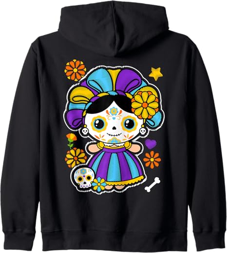 MexiColor - sugar skull zip up hoodie mens