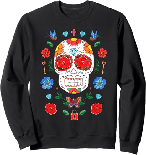 Cinco De Mayo Colorful Floral Sugar Skulls - sugar skull sweatshirt womens
