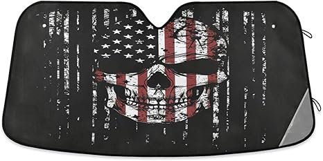 Car Windshield Sun Shade, Vintage American Flag Skull Grunge Windshield Sunshades Sun Visor Protector Foldable Blocks UV Rays - sugar skull car sunshade for windshield