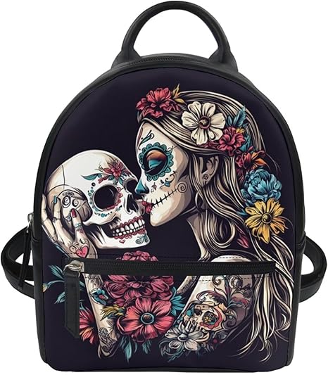 Witch Sugar Skull Backpack Purse for Women Small Goth Backpack for Teen Girls Leather Daypack Travel Rucksack with Adjustable Strap Mini Shoulder Bags for Work - best sugar skull backpack