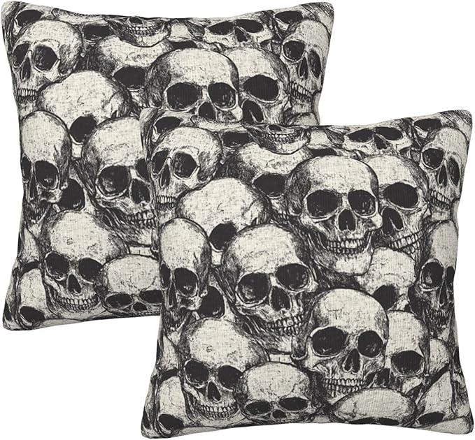 Skull Throw Pillow Covers 18x18 Set of 2 Skeleton Decorative Pillow Covers Outdoor Cushion Cases for Bedroom Living Room - sugar skull throw pillow