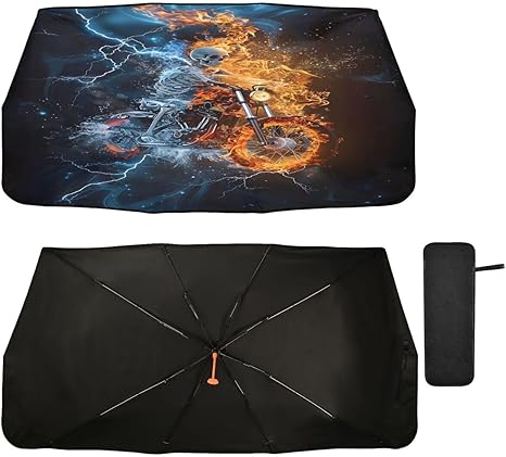 ALAZA Fantasy Skeleton Sugar Skull Car Umbrella Cover Foldable Windshield Shade for Car Car Front Window Blocks UV Rays - sugar skull car sunshade for windshield