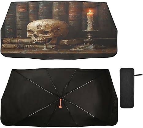 ALAZA Sugar Skull Book Car Umbrella Cover Foldable Windshield Shade for Car Car Front Window Blocks UV Rays - sugar skull car sunshade for windshield