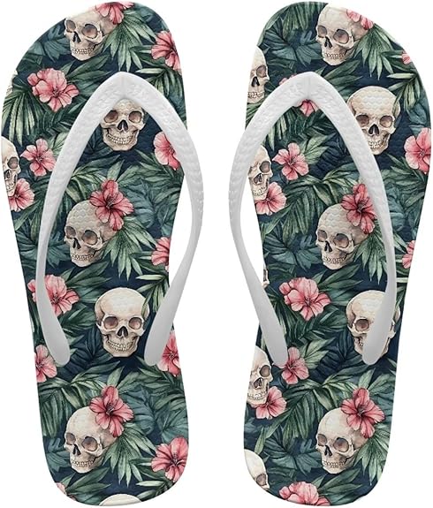 Jrysaedy - sugar skull flip flops womens