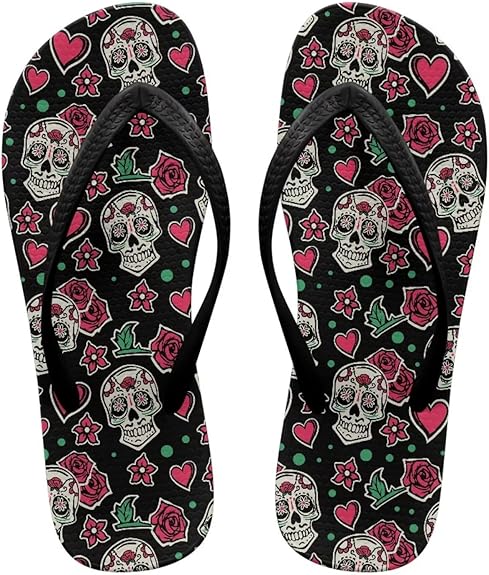 Fonplted - sugar skull flip flops womens