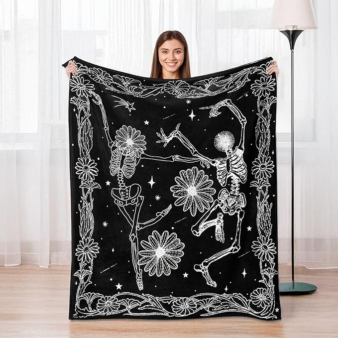Skull Throw Blanket, Black and White Soft Cozy and Warm Couch Blankets Gift for Skull Lover, Decorative Blankets for Sofa Couch Bed, Black White 50×60 inches - sugar skull throw blanket