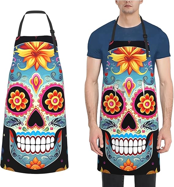 Aprons for Women with Pockets Waterproof Apron Adjustable Bib Surfboard Apron Chef Apron for Men - sugar skull apron for women