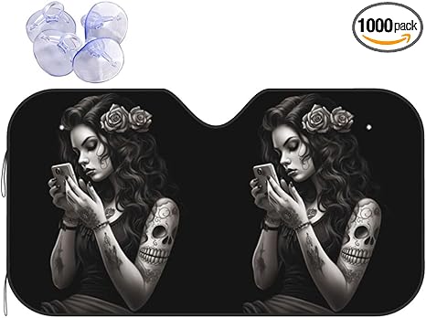 Sugar Skull Girl 01 Front Windshield Sun Shade Accordion Folding Auto Sunshade for Car Truck SUV Rays Protect Aluminum Sunshield Cover Keeps Your Vehicle Cool - sugar skull car sunshade for windshield