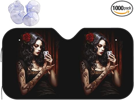 Sugar Skull Girl 02 Front Windshield Sun Shade Accordion Folding Auto Sunshade for Car Truck SUV Rays Protect Aluminum Sunshield Cover Keeps Your Vehicle Cool - sugar skull car sunshade for windshield