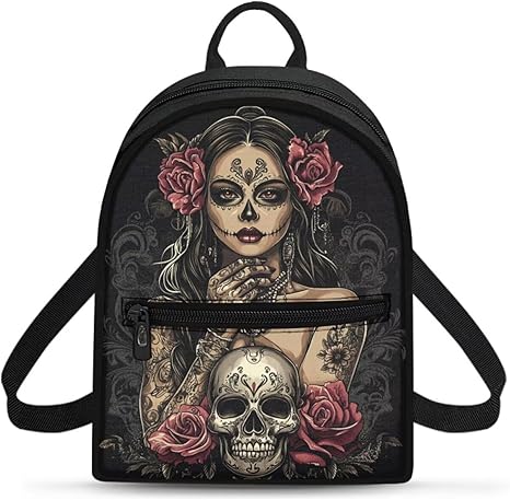 Witch Sugar Skull Backpack for Womens Small Goth Backpack Purse for Lady Teen Girls Travel Shoulder Bag with Adjustable Strap Fashion Back Pack Mini Purse Wallet - best sugar skull backpack