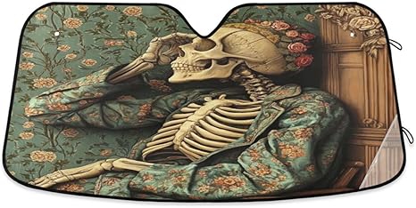 ALAZA Sugar Skull Blossom Art Car Windshield Sun Shade Blocks Foldable Car Front Window Sunshade Automotive UV Rays Sun Visor Protector - sugar skull car sunshade for windshield