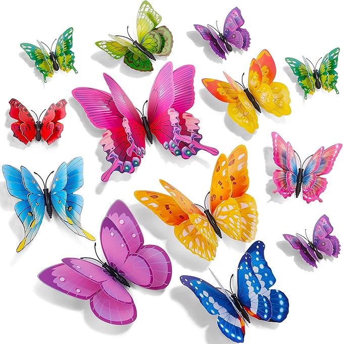SAOROPEB 3D Butterfly Wall Decor, 72 Pcs Double Layer Butterfly Decorations for Party Decorations Locker Decor Refrigerator Decal, Reusable (Colorful) - sugar skull canvas wall art