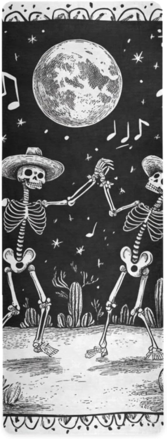 Skull Dancing Black Gothic yoga mat set for home printed, natural rubber non slip, with yoga mat bag carrier tapete para ejercicio 71x26 inches 1MM - sugar skull yoga mat