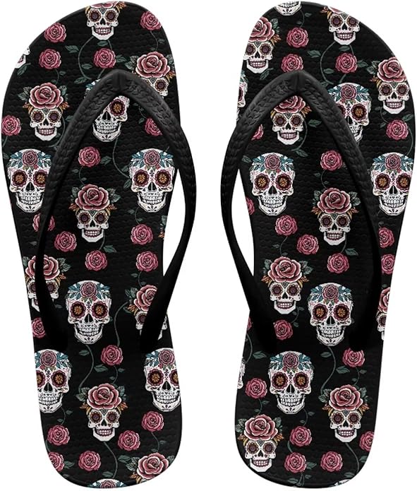 Ecaestolph - sugar skull flip flops womens