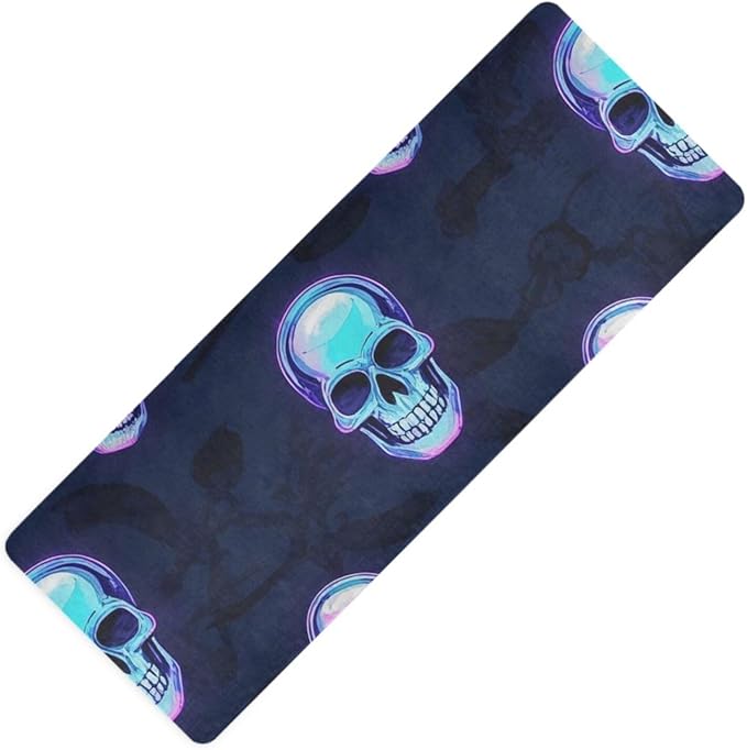 Neon Fluorescent Skull printed travel yoga mat for women, natural rubber non slip, with Yoga mat cover tapete para ejercicio 71x26 inches - sugar skull yoga mat
