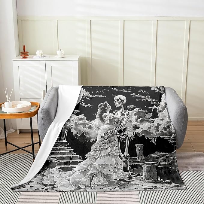 Erosebridal Sugar Skull Blanket Throw 50x60,Romantic Skeleton Couple Throw Blanket,Glitter Starry Sky Stars Room Decor,Trippy Skull Bones,Soft Lightweight - sugar skull throw blanket