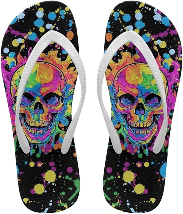 GETELINSENG - sugar skull flip flops womens