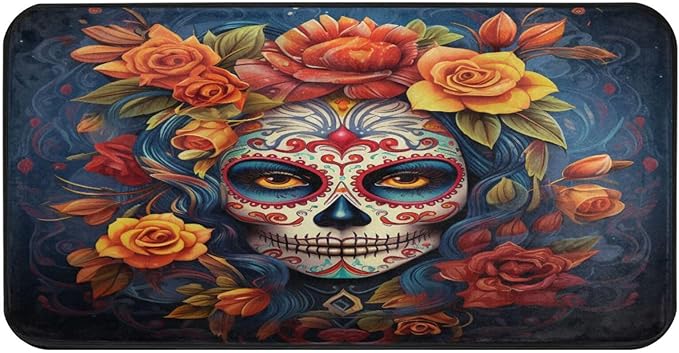 ALAZA Kitchen Mats, Dia Muertos Mexican Day of The Dead Girl Sugar Skull Floor Mat for Kitchen, Bathroom, Bedroom, 39x20 inch - sugar skull area rug