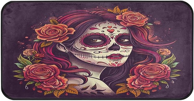 ALAZA Kitchen Mats, Beautiful Sugar Skull Girl Floor Mat for Kitchen, Bathroom, Bedroom, 39x20 inch - sugar skull floor mat