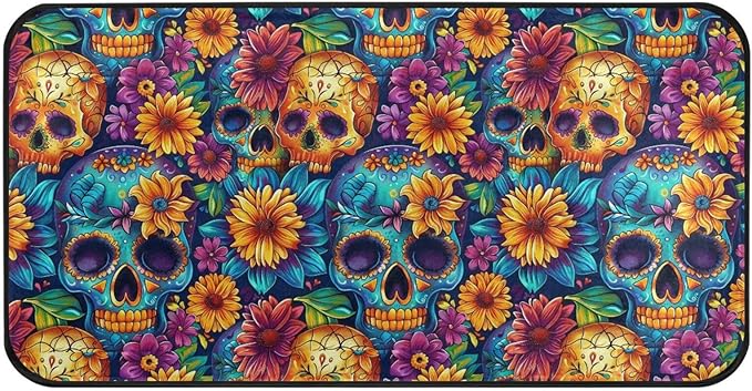 ALAZA Kitchen Mats, Colorful Sugar Skull Floral Seamless Floor Mat for Kitchen, Bathroom, Bedroom, 39x20 inch - sugar skull floor mat