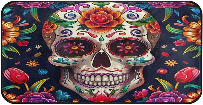 ALAZA Kitchen Mats, Sugar Skull The Day of Dead Floral Floor Mat for Kitchen, Bathroom, Bedroom, 39x20 inch - sugar skull area rug