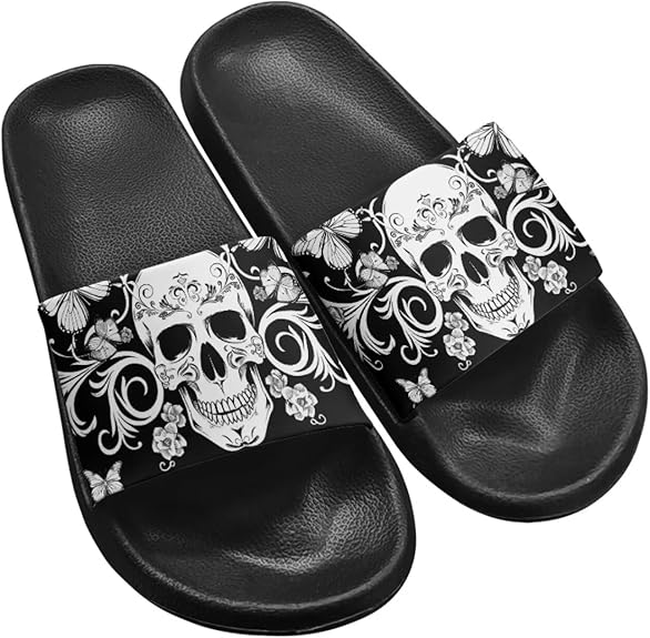 JoyLamoria - sugar skull flip flops womens