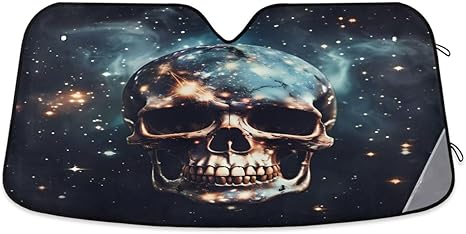 ALAZA Sugar Skull Galaxy Nebula Space Car Windshield Sun Shade Blocks Foldable Car Front Window Sunshade Automotive UV Rays Sun Visor Protector - sugar skull car sunshade for windshield