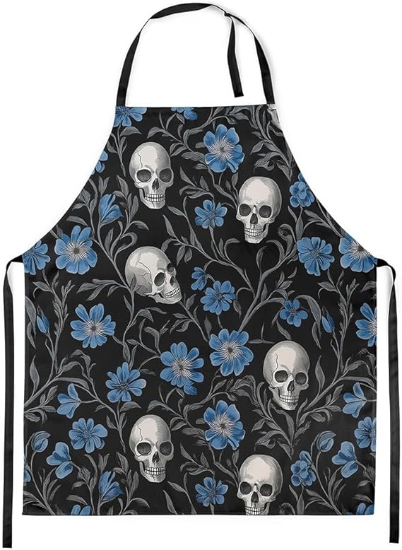 Castle Fairy Gothic Skull Apron,Romantic Exotic Skeleton Waterproof Apron for Cooking Painting (No Pocket) - sugar skull apron for women
