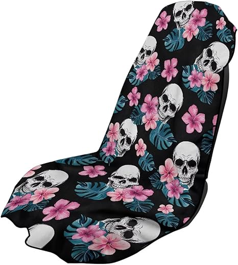 Skull Car Seat Towel Covers Washable Car Seat Protector Hibiscus Floral Non Slip for Dog Pet Workout Outdoor Sport Activities Universal Fit for Trucks SUV Van - sugar skull car pet seat cover