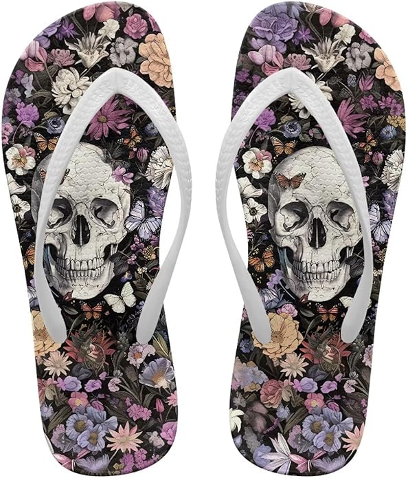 Pzuqiu - sugar skull flip flops womens