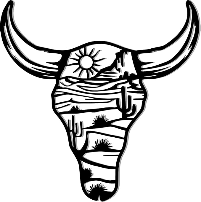 DICYWUDI Black Metal 13 x 13 inch Cow Skull Wall Art Cactus Decor – Western Wall Art for or Indoor Kitchen Bathroom Bedroom Living Room Dining Room - sugar skull canvas wall art