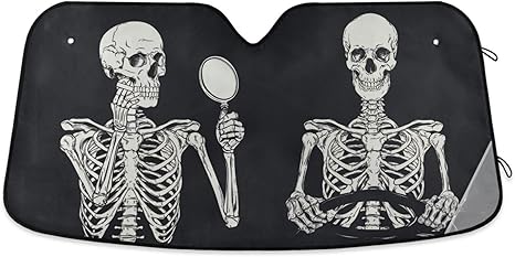 Skeleton Funny Skull Windshield Sunshade for Car SUV Truck Front Window Sun Shade Visor Protector Blocks UV Rays Reflect Heat, 55" x 27.6" - sugar skull car sunshade for windshield