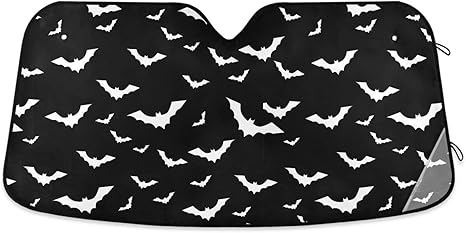 White Bats on Black Windshield Sun Shade for Car Auto SUV Truck Foldable Front Window Sunshade Sun Visor Protector Block UV Rays Reflect Heat, 55" x 28" - sugar skull car sunshade for windshield