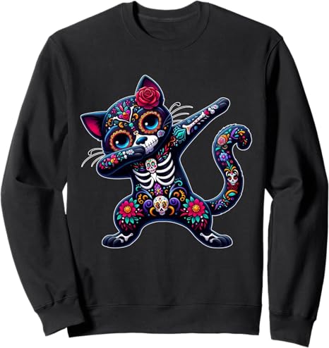 Cinco de Mayo Skeleton Cat Sugar Skull - sugar skull sweatshirt womens