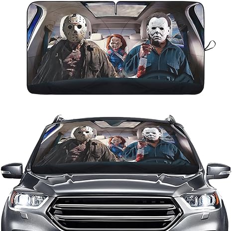 Horror Movie Character Windshield Sun Shade for Car SUV Truck (64x32 Inches), Automobile Sunshade, Protector Blocks UV, Car Accessories - sugar skull car sunshade for windshield