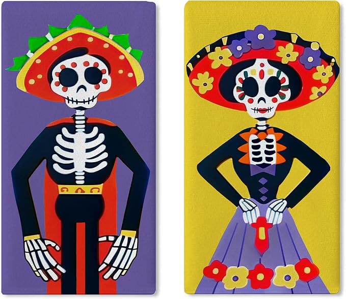 Dia De Los Muertos Sugar Skull Kitchen Dish Towels Set of 2, Day of The Dead Mexico Skeleton Drying Hand Towel Baking Cooking Cloth, Mexican Fiesta Flower Bathroom Home Decor 18 x 26 in - sugar skull beach towel