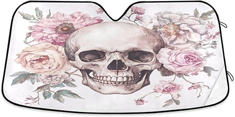 Car Windshield Sunshade Sugar Skull Auto Blocks Sun Visor Keep Your Vehicle Cool UV and Heat Reflector 57 X 31 in - sugar skull car sunshade for windshield