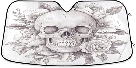 Car Windshield Sunshade Sugar Skull Auto Blocks Sun Visor Keep Your Vehicle Cool UV and Heat Reflector 57 X 31 in - sugar skull car sunshade for windshield