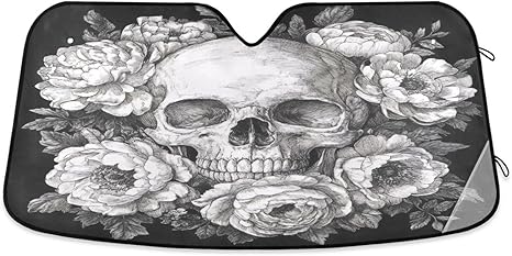 Car Windshield Sunshade Sugar Skull Auto Blocks Sun Visor Keep Your Vehicle Cool UV and Heat Reflector 57 X 31 in - sugar skull car sunshade for windshield