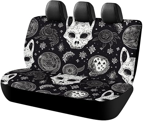 Skull Cat Moon Gothic Car Seat Cover Universal Fit Waterproof Backseat Protector Breathable Rear Bench Cover Non-Slip Automotive Seat Covers for Cars SUV Trucks Interior Covers - sugar skull car pet seat cover