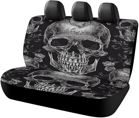 Skull Skeleton Car Seat Cover Universal Fit Waterproof Backseat Protector Breathable Rear Bench Cover Non-Slip Automotive Seat Covers for Cars SUV Trucks Interior Covers - sugar skull car seat covers set