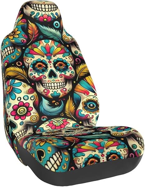 Single Bucket Seat Protector Mexican Sugar Skulls Halloween for Dog Pet,Workout,Universal Fit Car Seat Cover for Vehicles,Suvs,Trucks - sugar skull car pet seat cover
