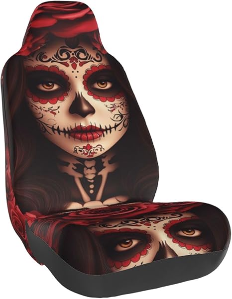 Single Bucket Seat Protector Women Sugar Skull Roses Halloween for Dog Pet,Workout,Universal Fit Car Seat Cover for Vehicles,Suvs,Trucks - sugar skull car pet seat cover