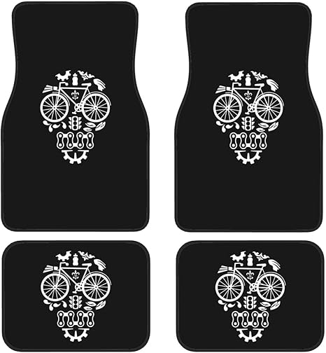 Funny Bicycle Cycling Sugar Skull Floor Mats for Cars, All-Weather Car Mats, Fit Automotive Floor Mats for Cars Trucks SUV, Universal Floor Liner Car Accessories - sugar skull car floor mats