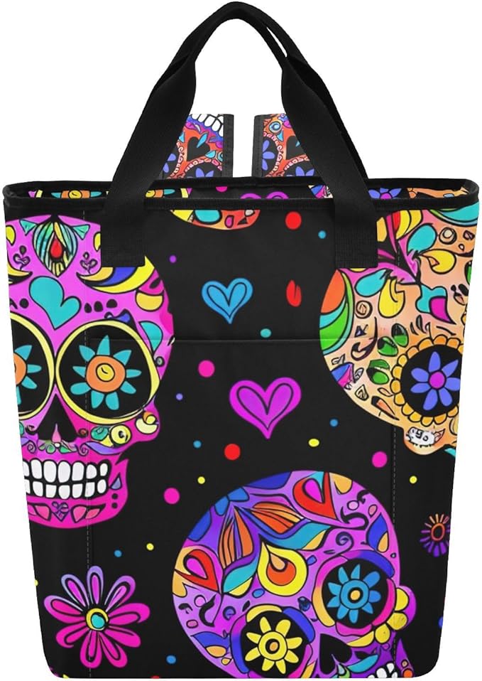 Sugar Skull Heart Cooler Backpack, Keep 36 Cans Cold for Up to 24 Hours, Insulated Waterproof Backpack Coolers, Funny Cute Cooler Bookbag for Women Travel Camping Beach - best sugar skull backpack