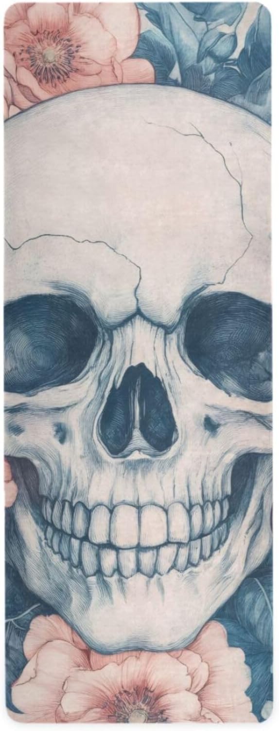 Yoga Mat Sugar Skull Non Slip Fitness Exercise Mat Extra Thick Yoga Mats for home workout, Pilates, Yoga and Floor Workouts 71 x 26 Inches - sugar skull yoga mat