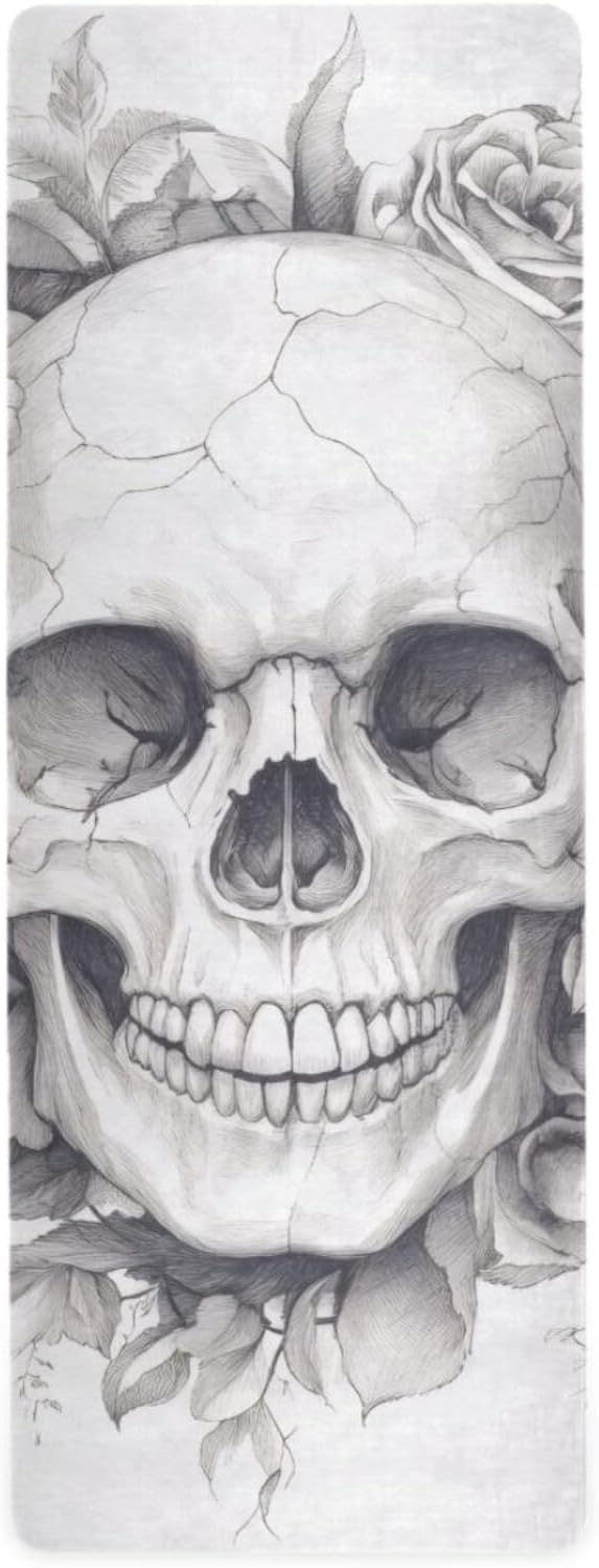 Yoga Mat Sugar Skull Non Slip Fitness Exercise Mat Extra Thick Yoga Mats for home workout, Pilates, Yoga and Floor Workouts 71 x 26 Inches - sugar skull yoga mat