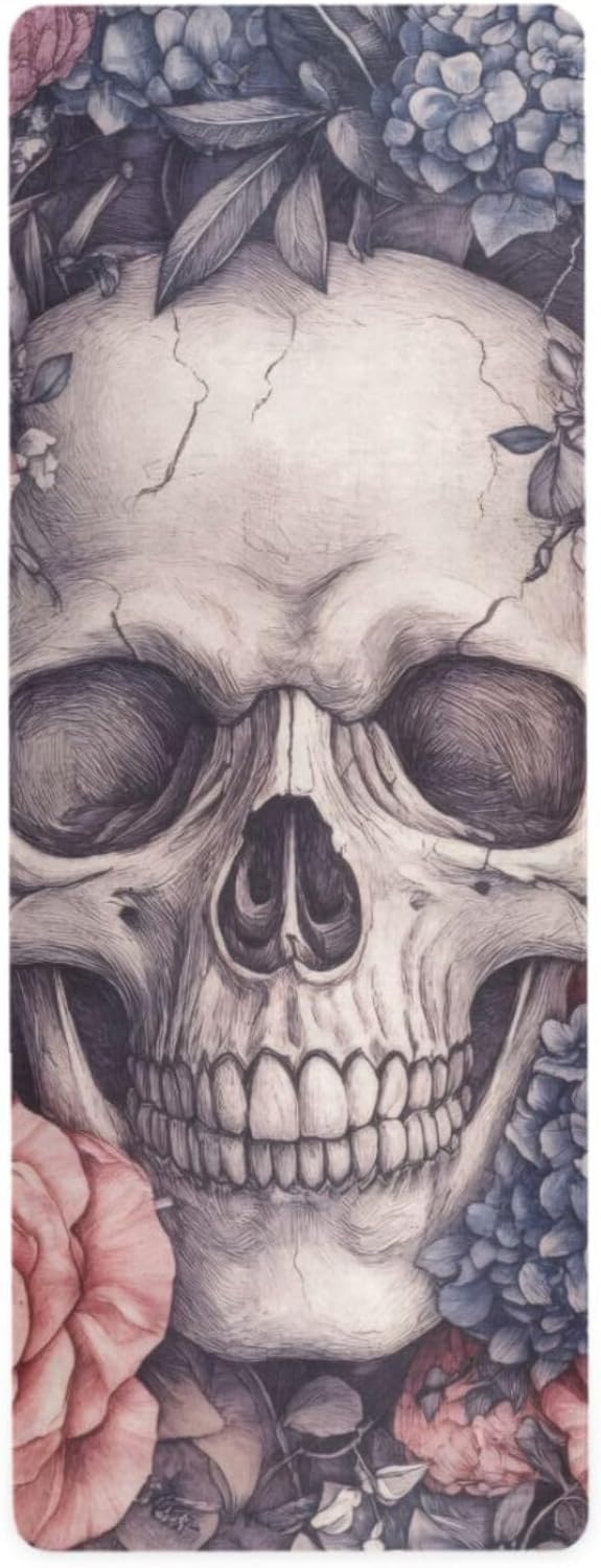 Yoga Mat Sugar Skull Non Slip Fitness Exercise Mat Extra Thick Yoga Mats for home workout, Pilates, Yoga and Floor Workouts 71 x 26 Inches - sugar skull yoga mat